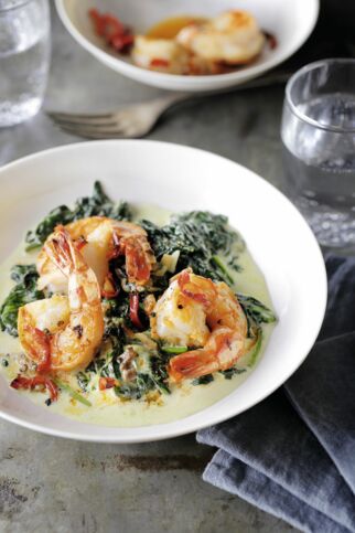 Zitronen-Garnelen auf Rahmspinat Zitronen-Garnelen auf Rahmspinat