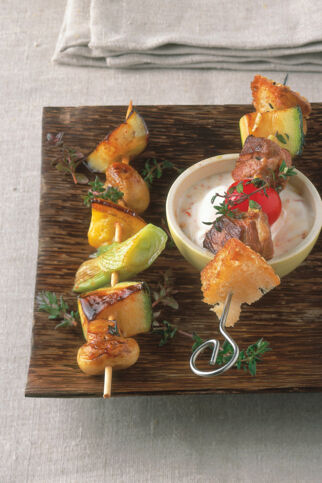 Gemüsespieße mit scharfer Glasur Gemüsespieße mit scharfer Glasur
