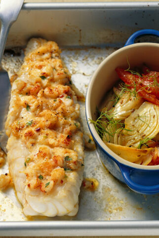 Seeteufel mit Flusskrebskruste und gebratenem Fenchel Seeteufel mit Flusskrebskruste und gebratenem Fenchel