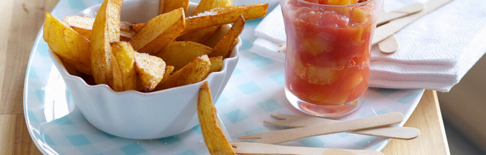 Selbstgemachte Pommes mit Tomatenchutney Küchenglossar Unterseiten Rezepte E-F