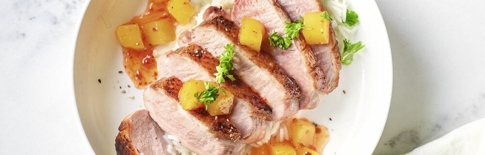 Honig-Entenbrust mit Mangokompott Honig-Entenbrust mit Mangokompott