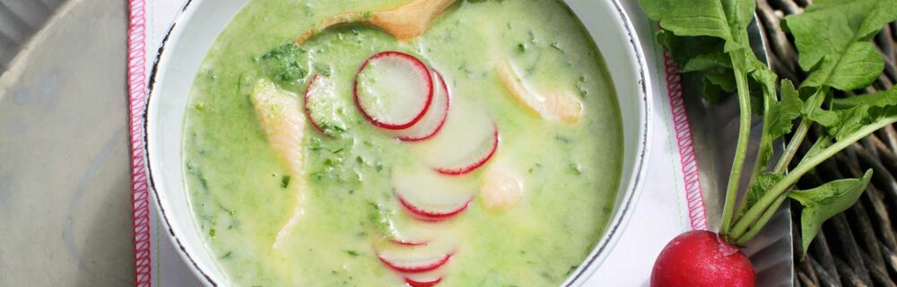 Radieschenblättersuppe mit Saibling Radieschenblättersuppe mit Saibling
