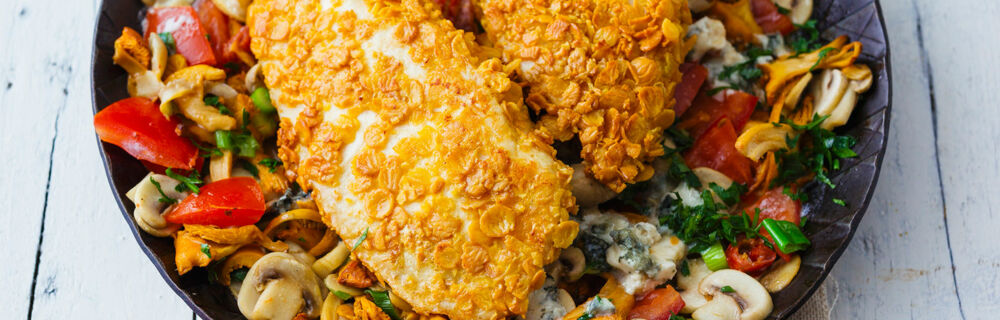 Knusprige Hähnchenbrust mit Pilzen Knusprige Hähnchenbrust mit Pilzen