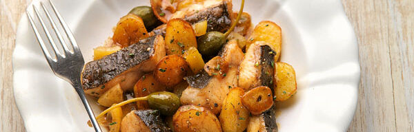 Wallergröstl mit konfierten Zitronen und Kapern Wallergröstl mit konfierten Zitronen und Kapern