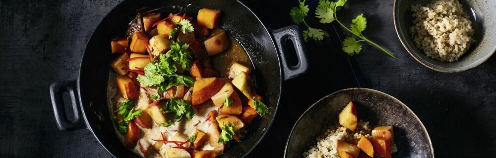 Kürbis-Apfel-Wok mit Ingwergraupen Kürbis-Apfel-Wok mit Ingwergraupen