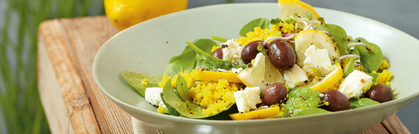 Hirsesalat mit Schafskäse und Spinat Hirsesalat mit Schafskäse und Spinat