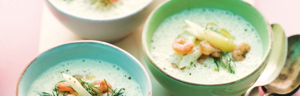 Spargelcremesuppe mit Krabben Spargelcremesuppe mit Krabben