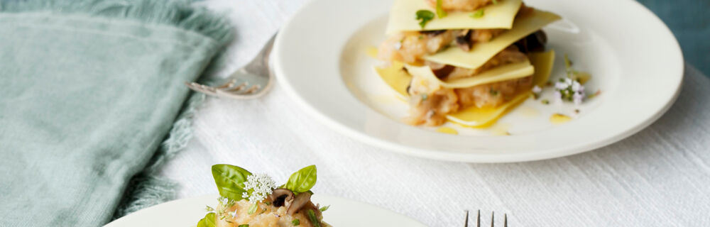 Minilasagne von geräucherten Champignons Minilasagne von geräucherten Champignons