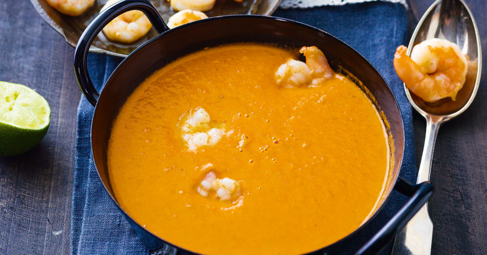 Tomaten-Kokos-Suppe mit Garnelen Rezept | Küchengötter