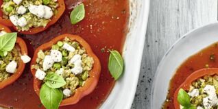 Gedämpfte Paprika mit Gemüse-Thunfisch-Füllung Gedämpfte Paprika mit Gemüse-Thunfisch-Füllung
