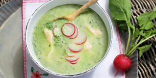 Radieschenblättersuppe mit Saibling Radieschenblättersuppe mit Saibling