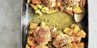 Huhn mit Kürbis vom Blech Huhn mit Kürbis vom Blech