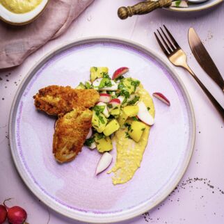 Fenchel-Schenkel mit Radieschen-Kartoffelsalat und Honigmelonen-Senf Fenchel-Schenkel mit Radieschen-Kartoffelsalat und Honigmelonen-Senf