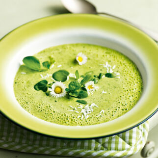 Kressesuppe mit Gänseblümchen Kressesuppe mit Gänseblümchen
