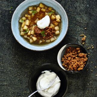 Rhabarberkompott mit Ziegenkäsemus Rhabarber Vanille Ziegenkäse