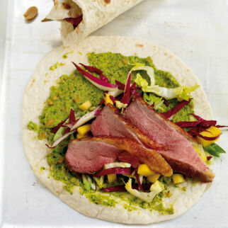Entenbrust-Wrap mit Erdnuss-Koriander-Creme Entenbrust-Wrap mit Erdnuss-Koriander-Creme
