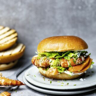 Gambas im Briochebrötchen mit Papaya Gambas im Briochebrötchen mit Papaya