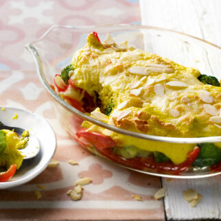 Brokkoli mit Curry-Quark-Haube Brokkoli mit Curry-Quark-Haube