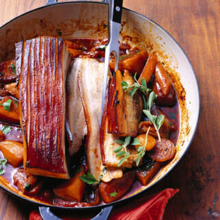 Schweinebauch mit Bauerngemüse und Malzbier Schweinebauch mit Bauerngemüse und Malzbier