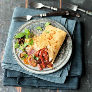Sesampfannkuchen mit Paprika Sesampfannkuchen mit Paprika
