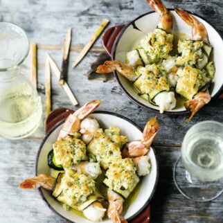 Gratinierte Zucchini-Garnelen-Röllchen Gratinierte Zucchini-Garnelen-Röllchen
