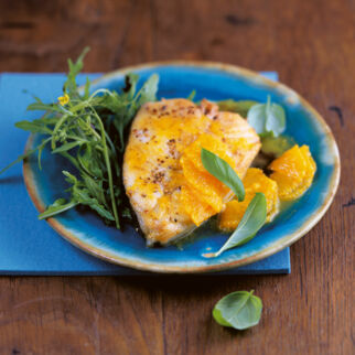 Heilbutt mit Orangen auf Rucola Heilbutt mit Orangen auf Rucola
