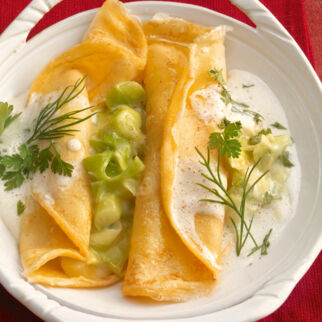 Gefüllte Pfannkuchen mit Lauch und Käse Gefüllte Pfannkuchen mit Lauch und Käse