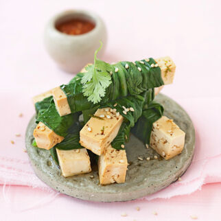 Tofu-Pak-Choi-Wraps mit Chilidip Tofu-Pak-Choi-Wraps mit Chilidip