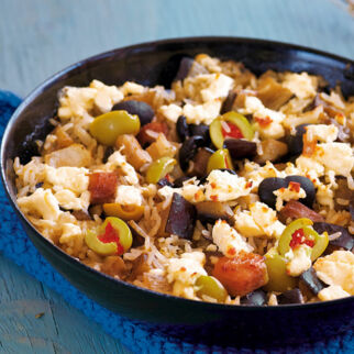 Überbackene Reis-Oliven-Pfanne Überbackene Reis-Oliven-Pfanne