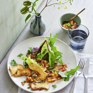 Kräuterseitling-Piccata zu Salat mit Ratatouille-Vinaigrette Kräuterseitling-Piccata zu Salat mit Ratatouille-Vinaigrette