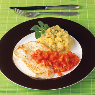 Putenschnitzel mit Auberginenpüree Putenschnitzel mit Auberginenpüree