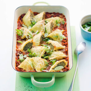 Gratinierte Maultaschen mit Linsenbolognese Gratinierte Maultaschen mit Linsenbolognese