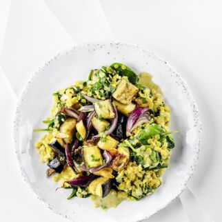 Spinatlinsen mit Limetten-Auberginen Spinatlinsen mit Limetten-Auberginen