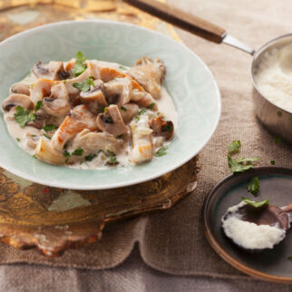 Geschnetzeltes mit Blumenkohlpüree Geschnetzeltes mit Blumenkohlpüree