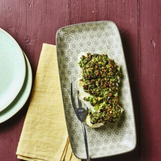 Kabeljau mit Cashew-Pesto-Haube Kabeljau mit Cashew-Pesto-Haube