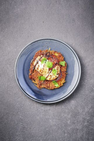 Kartoffelrösti mit Tomate und Mozzarella Kartoffelrösti mit Tomate und Mozzarella