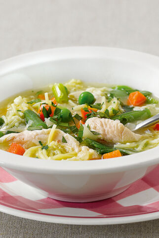 Nudelsuppe mit Hähnchen und Eierflocken Nudelsuppe mit Hähnchen und Eierflocken