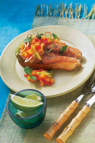 Lachs mit Melonensalsa Lachs mit Melonensalsa