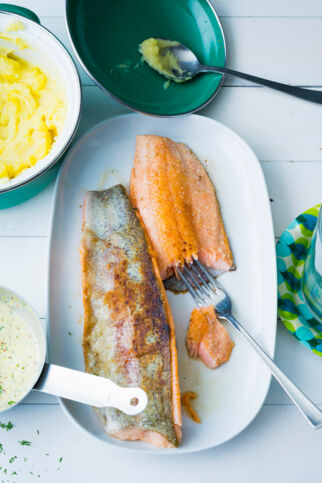 Fisch in Senfsauce mit Kartoffelpüree Fisch in Senfsauce mit Kartoffelpüree