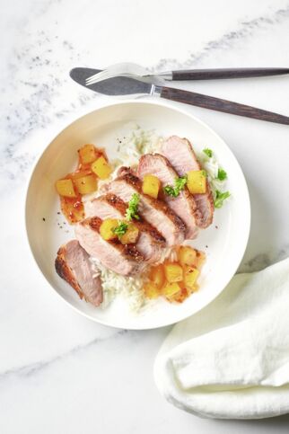 Honig-Entenbrust mit Mangokompott Honig-Entenbrust mit Mangokompott