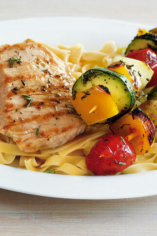 Putenschnitzelchen mit gegrilltem Gemüse Putenschnitzelchen mit gegrilltem Gemüse