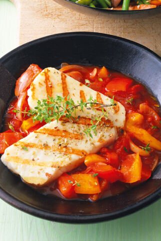 Halloumi mit Peperonata Halloumi mit Peperonata