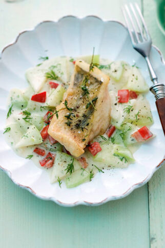 Gebratener Zander auf Kohlrabi-Tomaten-Gemüse Gebratener Zander auf Kohlrabi-Tomaten-Gemüse