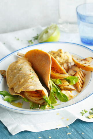 Gegrillte Birnenspalten im Thymian-Taco Gegrillte Birnenspalten im Thymian-Taco