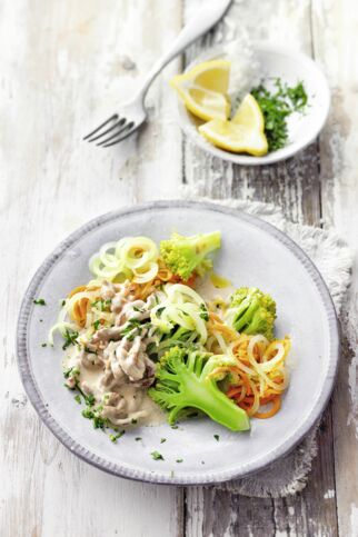 Brokkoli-Möhren-Nudeln mit Geschnetzeltem Brokkoli-Möhren-Nudeln mit Geschnetzeltem