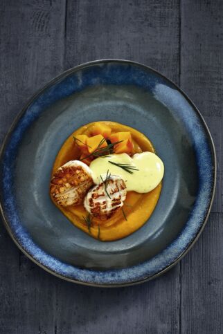 Jakobsmuscheln mit Kürbis Jakobsmuschel Kürbis Mayonnaise