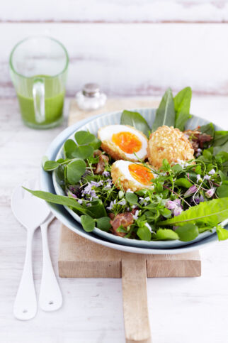 Mandeleier auf Wildkräutersalat Mandeleier auf Wildkräutersalat