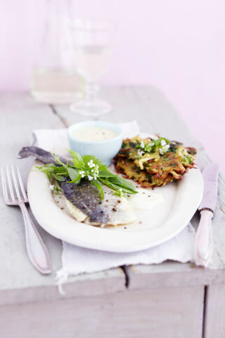 Wolfsbarsch mit Brennnesselrösti Wolfsbarsch mit Brennnesselrösti