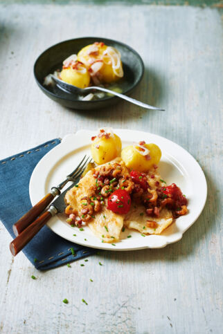 Schollenfilets mit Krabben und Speck Schollenfilets mit Krabben und Speck