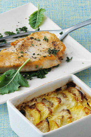 Putenschnitzel mit Kohlrabi-Kartoffel-Gratin Putenschnitzel mit Kohlrabi-Kartoffel-Gratin